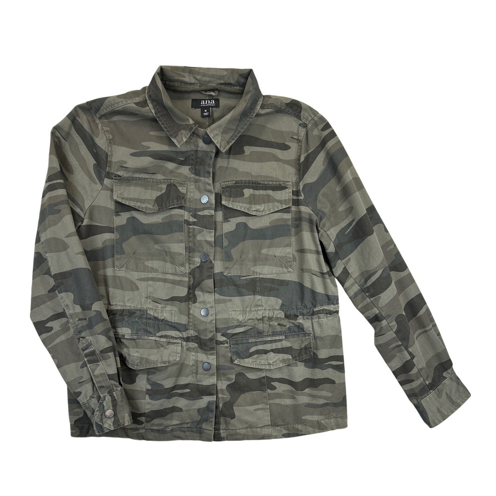 ANA Jacket‎ Womens M Green Grey Camouflage Utility Zip Snap Front